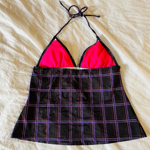 Black pink and purple chequered swim wear top - Picture 4 of 7